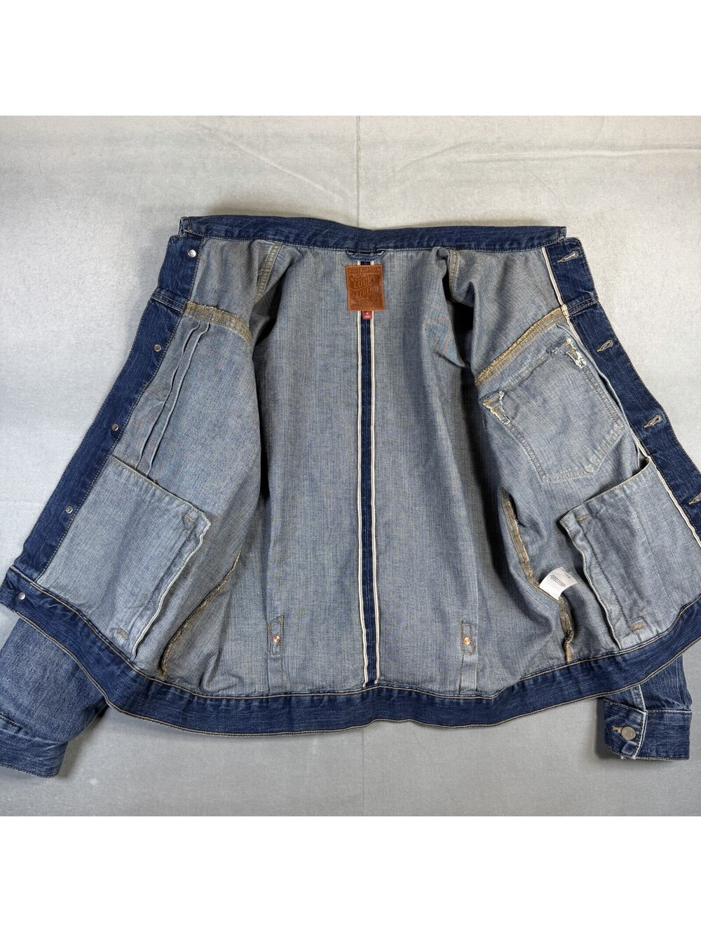 Lucky Brand Legend Selvedge Denim Trucker Jacket Mens Large Blue Buckle Back - Picture 4 of 9
